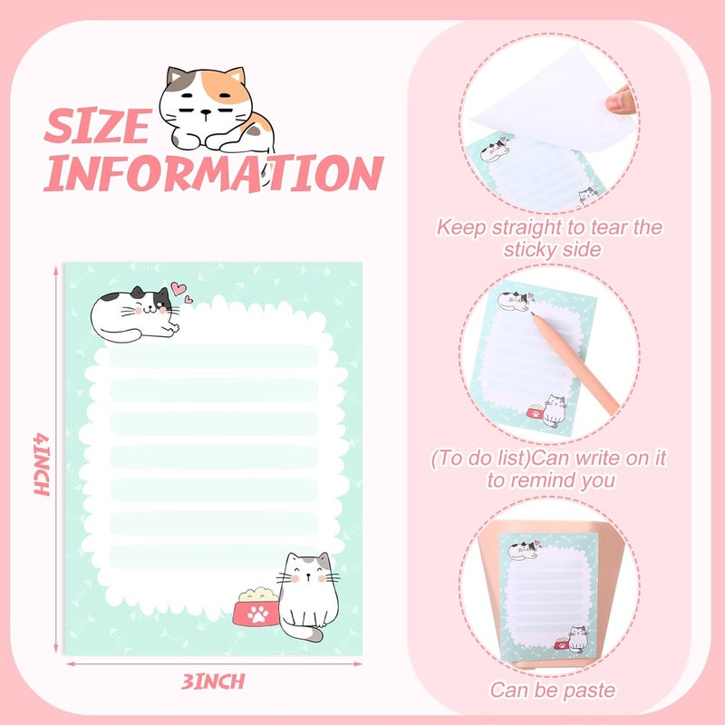 Chiisong 12 Pieces Cats Sticky Notes Cute Cat Gift Self Stick Notepads 3x4 Inch Kawaii Memo Notes for Animal Lover Cartoon Animal to Do List for Office Home Supplies Roommates Gift - Image 2